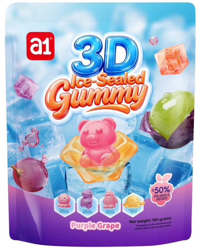 حلوى جيلاتينية 3D مغلّفة بالجليد (عنب)