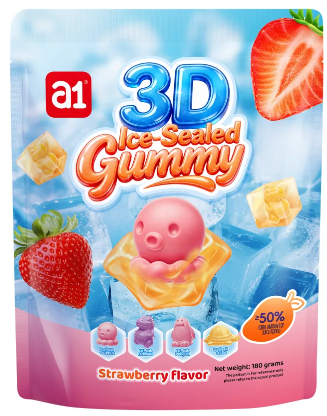 حلوى جيلاتينية 3D مغلّفة بالجليد (فراولة)