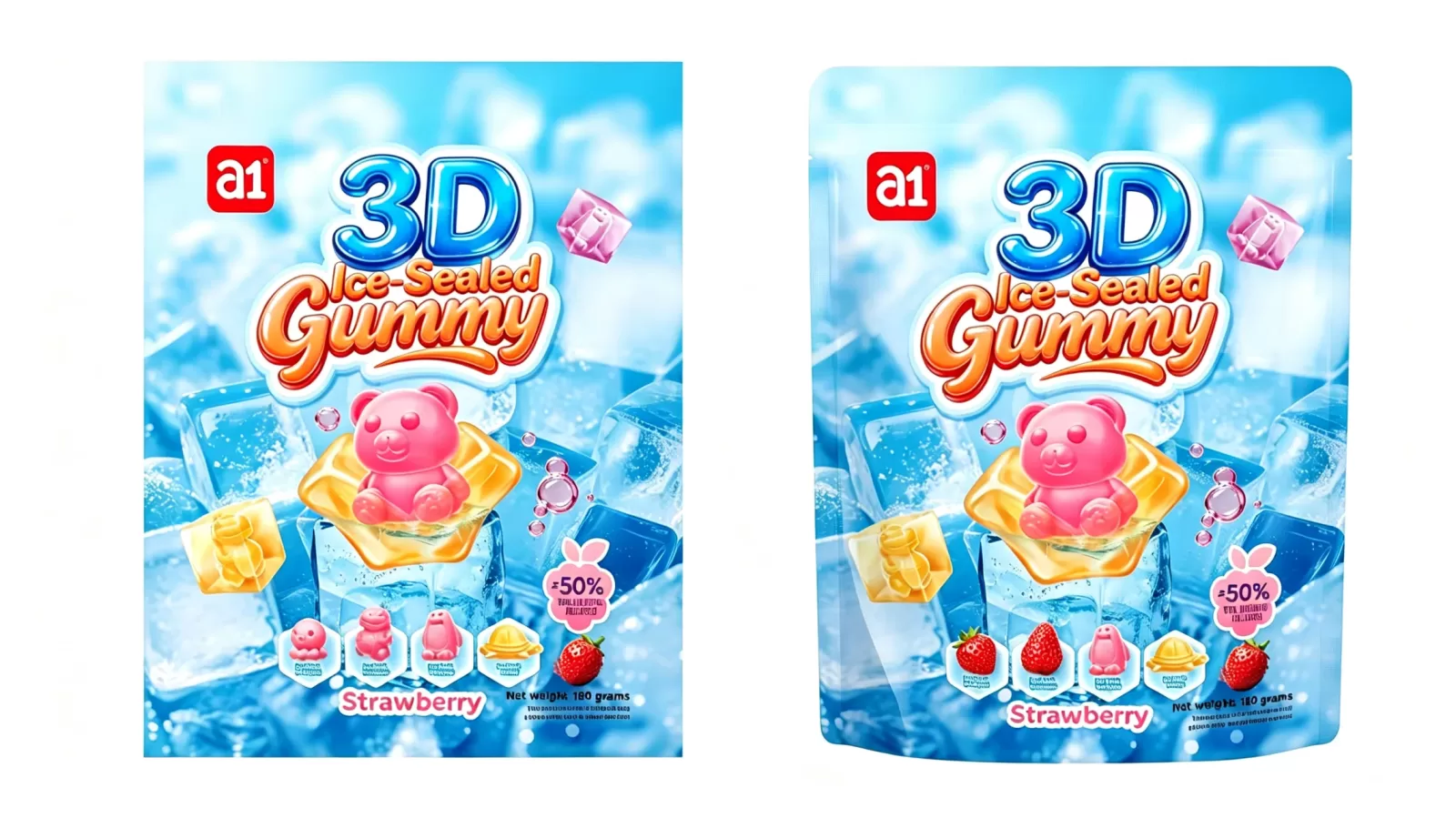 حلوى a1 3D Ice-Sealed بنكهة الفراولة، تغليف تصدير بالإنجليزية
