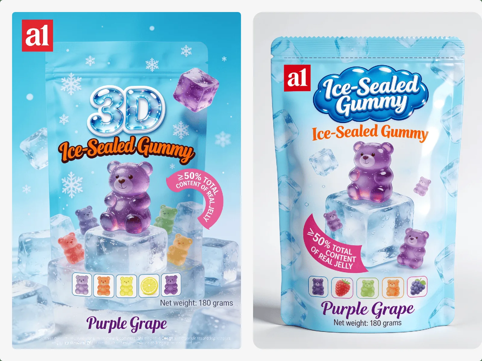 a1 3D Ice-Sealed Gummy بنكهة العنب الأرجواني — نوع SKU الذي يُبنى حوله أول طلب مختلط