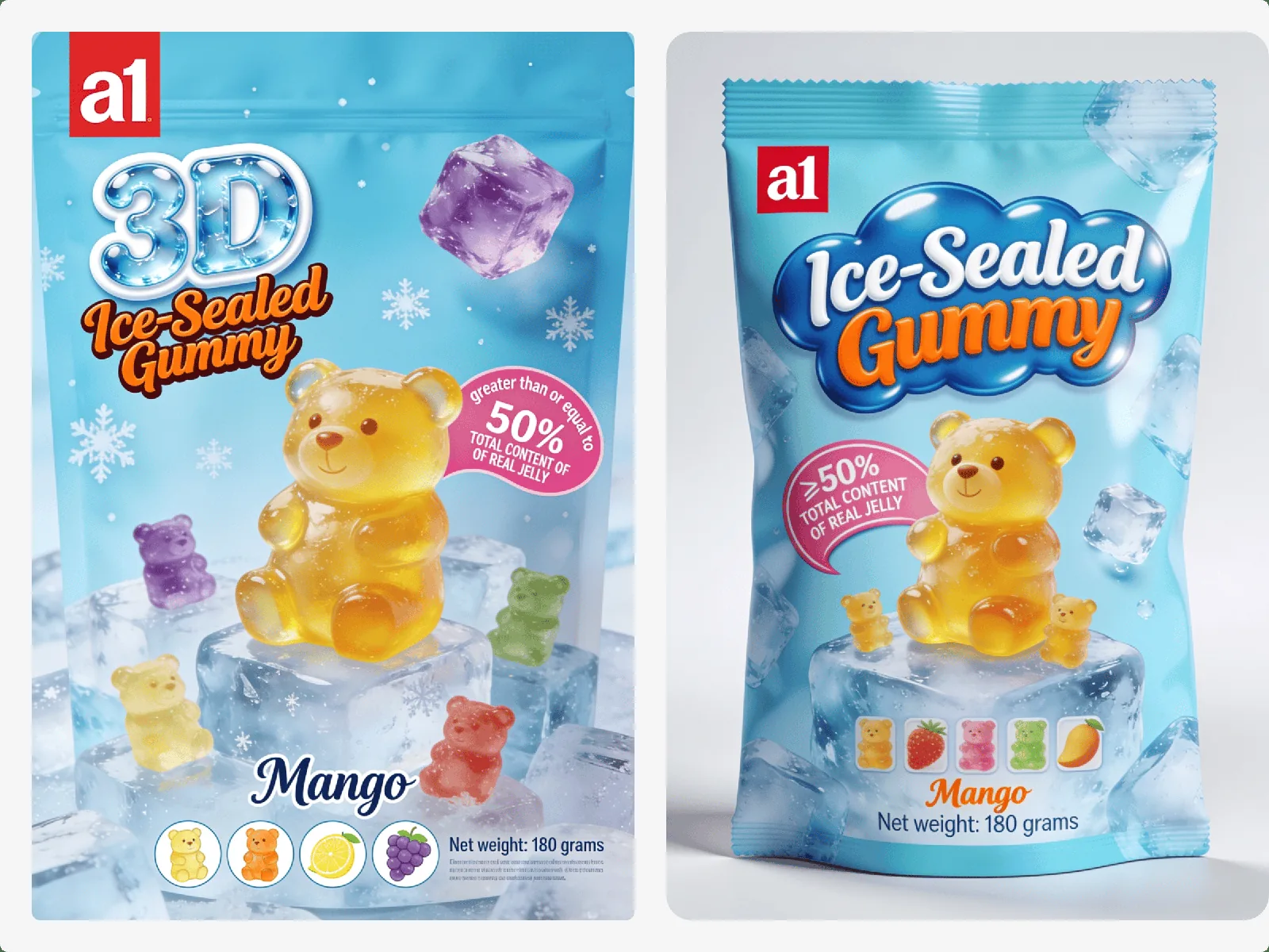 حلوى a1 3D Ice-Sealed بنكهة المانجو بتغليف إنجليزي جاهز للتجزئة