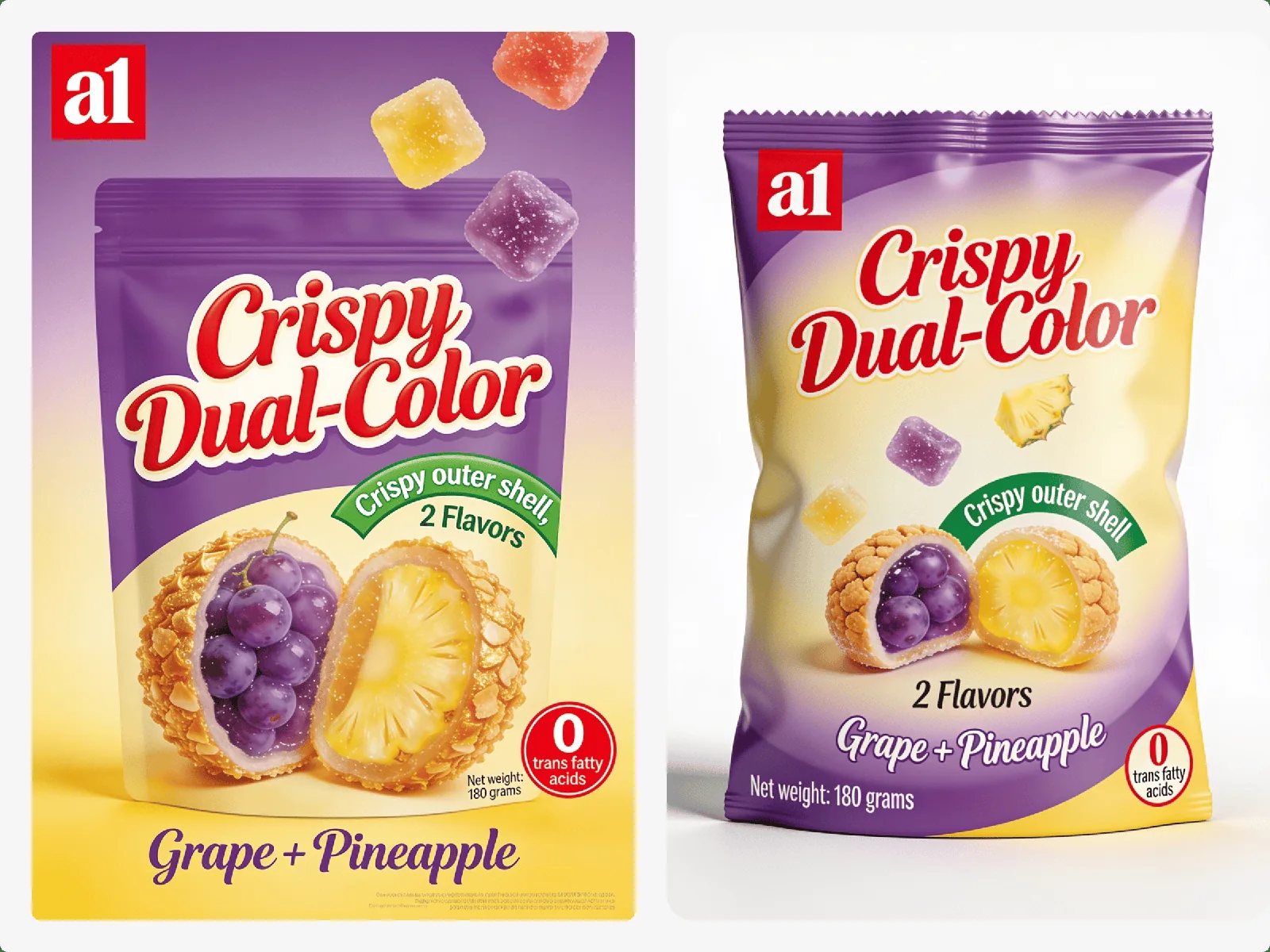 علكة 4D Crispy Dual-Color ثنائية اللون بنكهتي العنب والأناناس