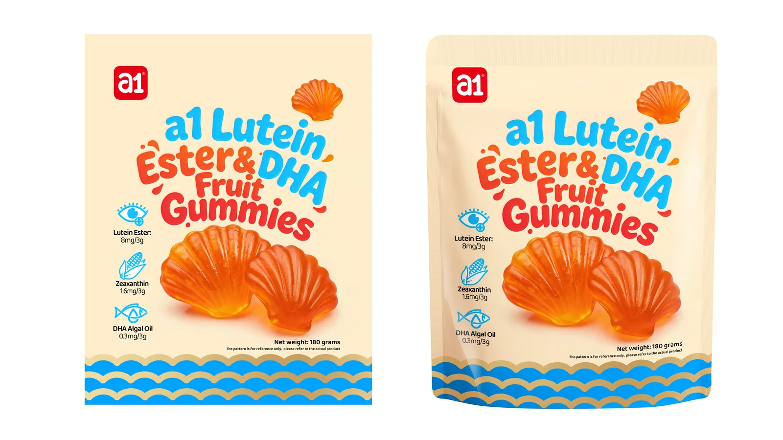 تصميم تغليف a1 Lutein Ester & DHA fruit gummies — الطرف الصحي من تشكيلة الحلوى المضغوطة